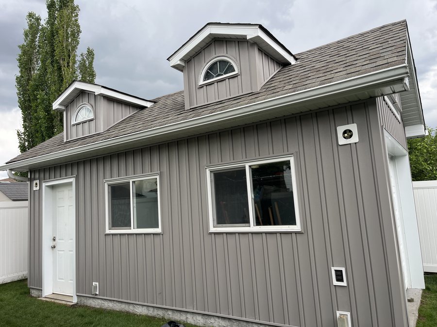 Close-up of soffit and fascia detail on dormers